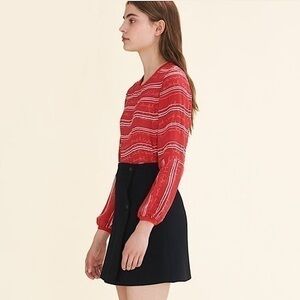Maje red & white striped button back blouse